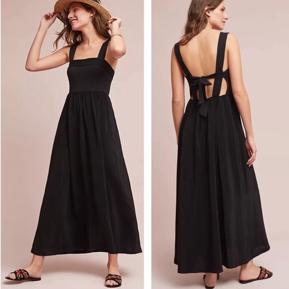 ANTHROPOLOGIE MAEVE black tie back Audre maxi dress size large